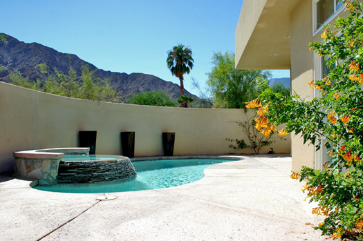 Salt water pool and spa with waterfall